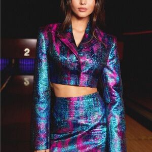 Nasty Gal Women's Premium Metallic Jacquard Cropped Blazer